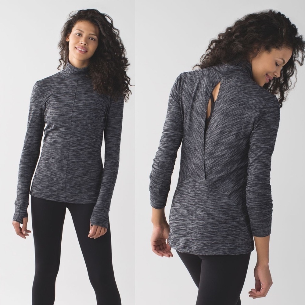 Lululemon Top Womens 8 Black Spacedye &Go Take-Off Long Sleeve Shirt Running